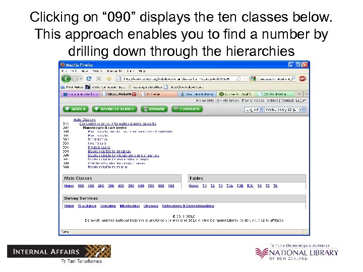 Clicking on “ 090” displays the ten classes below. This approach enables you to