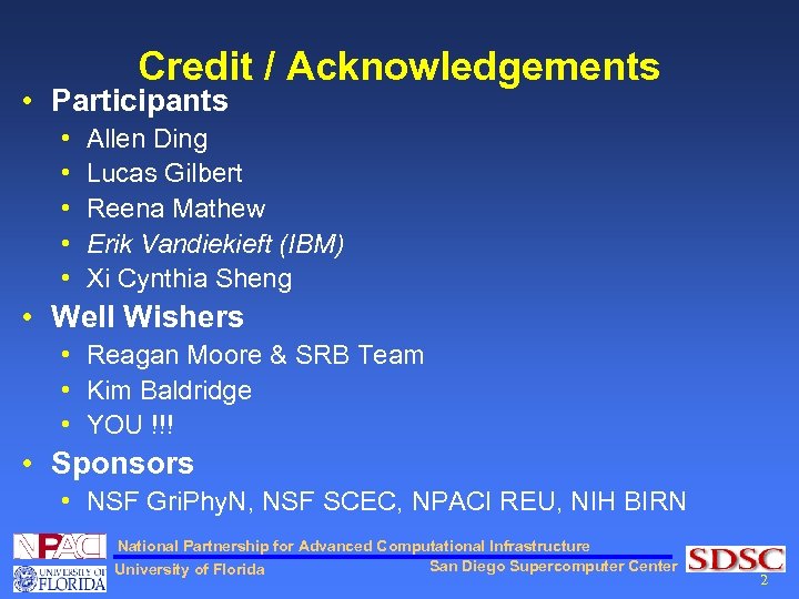 Credit / Acknowledgements • Participants • • • Allen Ding Lucas Gilbert Reena Mathew
