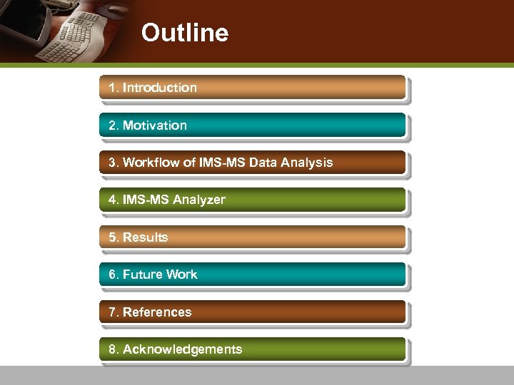 Outline 1. Introduction 2. Motivation 3. Workflow of IMS-MS Data Analysis 4. IMS-MS Analyzer