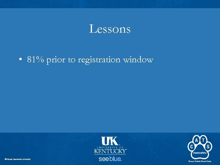 Lessons • 81% prior to registration window An Equal Opportunity University 