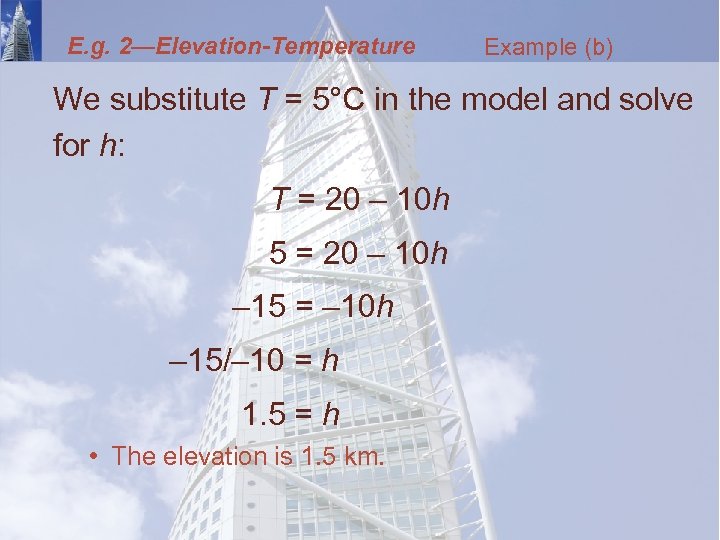 E. g. 2—Elevation-Temperature Example (b) We substitute T = 5°C in the model and