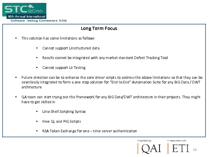 Long Term Focus • This solution has some limitations as follows • Cannot support