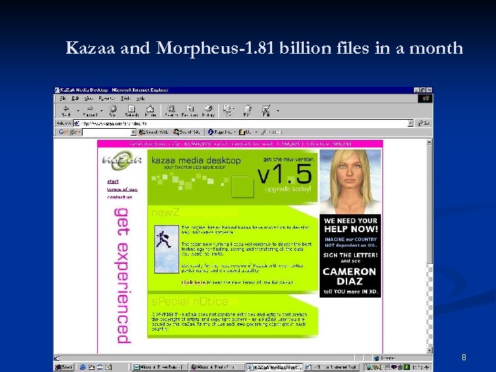 Kazaa and Morpheus-1. 81 billion files in a month 8 