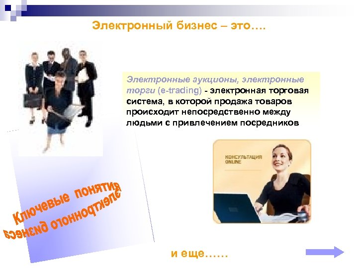 Электронный бизнес – это…. Электронные аукционы, электронные торги (e-trading) - электронная торговая система, в