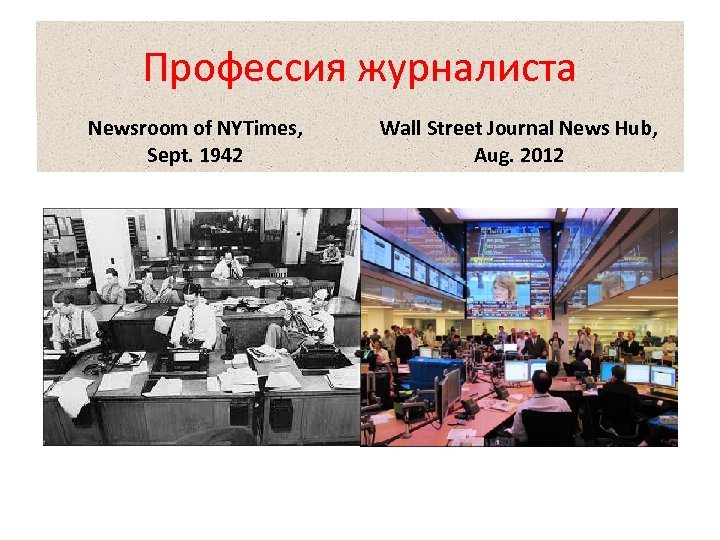 Профессия журналиста Newsroom of NYTimes, Sept. 1942 Wall Street Journal News Hub, Aug. 2012