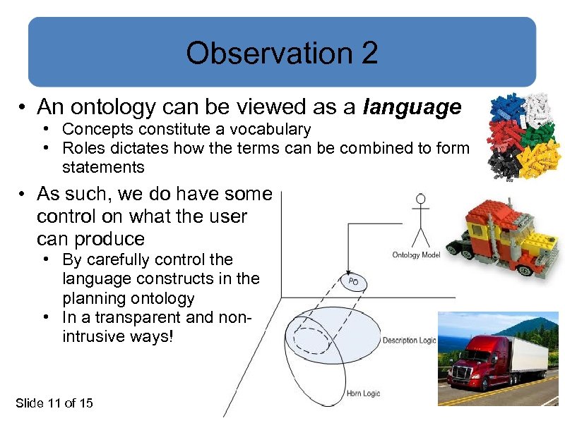 Observation 2 • An ontology can be viewed as a language • Concepts constitute