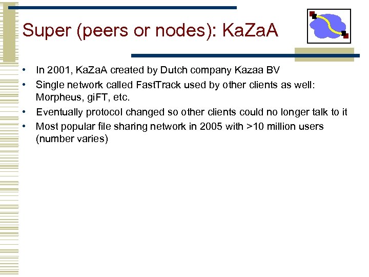 Super (peers or nodes): Ka. Za. A • In 2001, Ka. Za. A created