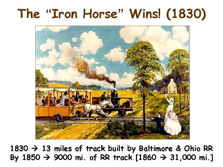 The “Iron Horse” Wins! (1830) 1830 13 miles of track built by Baltimore &