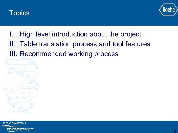 Topics I. High level introduction about the project II. Table translation process and tool