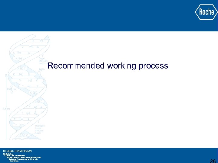 Recommended working process GLOBAL BIOMETRICS Biostatistics Clinical Data Management Epidemiology & Patient Reported Outcomes