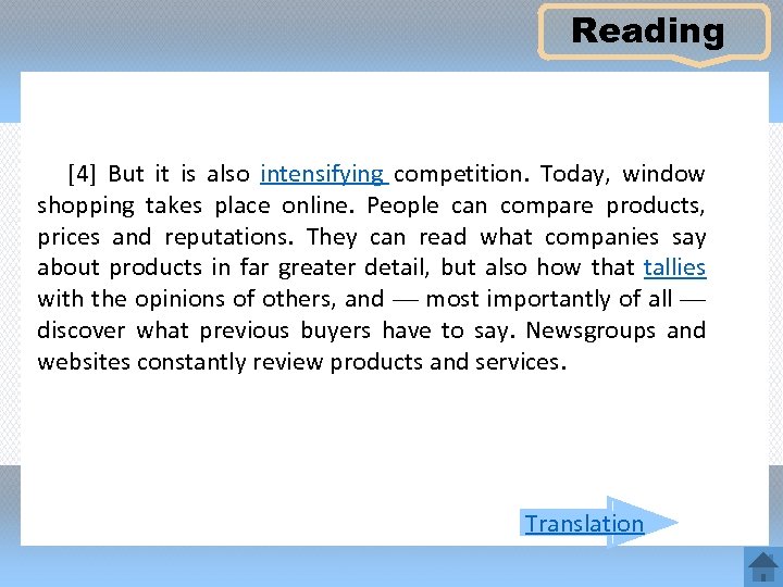 Reading [4] But it is also intensifying competition. Today, window shopping takes place online.
