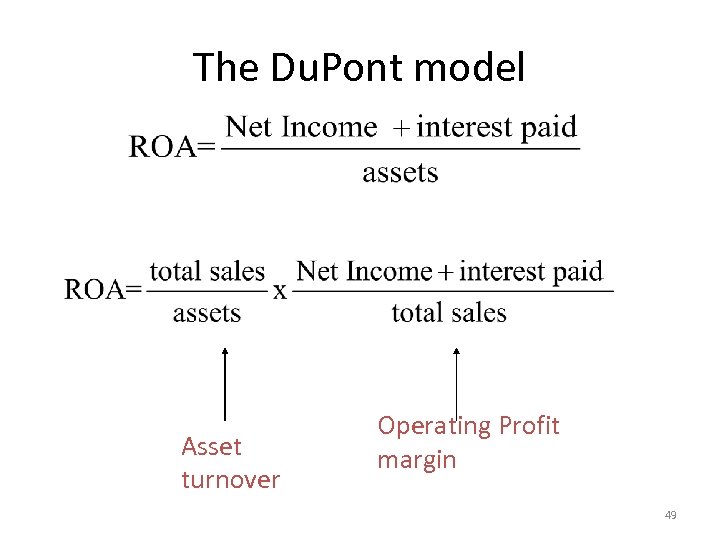 The Du. Pont model Asset turnover Operating Profit margin 49 