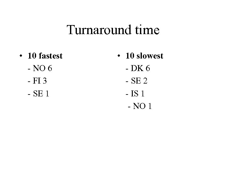 Turnaround time • 10 fastest - NO 6 - FI 3 - SE 1