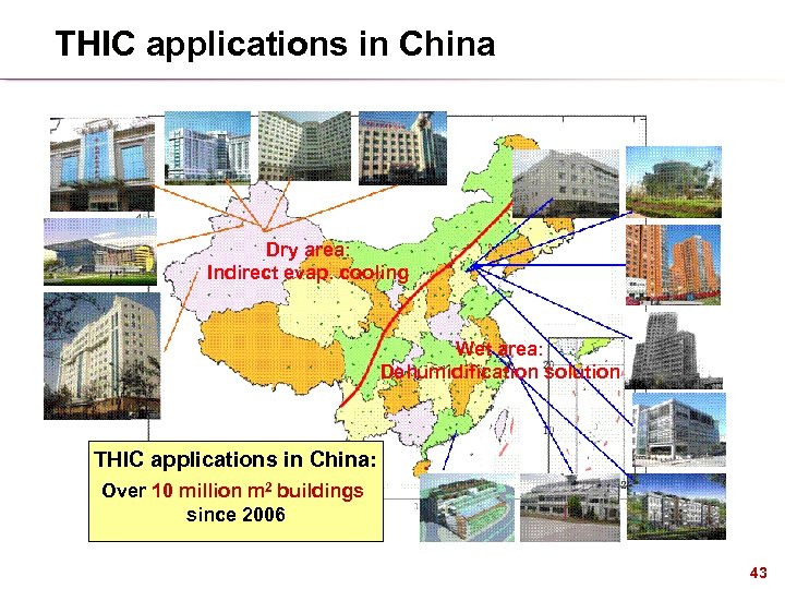 THIC applications in China Dry area: Indirect evap. cooling Wet area: Dehumidification solution THIC
