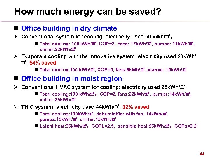 How much energy can be saved? n Office building in dry climate Ø Conventional