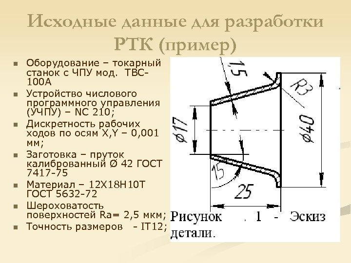 Исходные данные для разработки РТК (пример) n n n n Оборудование – токарный станок