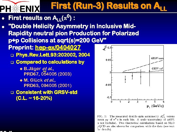 First (Run-3) Results on ALL l l First results on ALL(p 0) : "Double