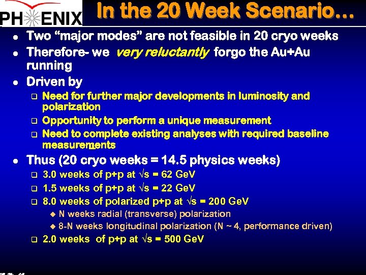 In the 20 Week Scenario… l l l Two “major modes” are not feasible