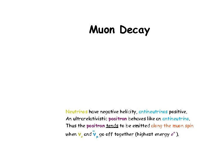 Muon Decay Neutrinos have negative helicity, antineutrinos positive. An ultrarelativistic positron behaves like an