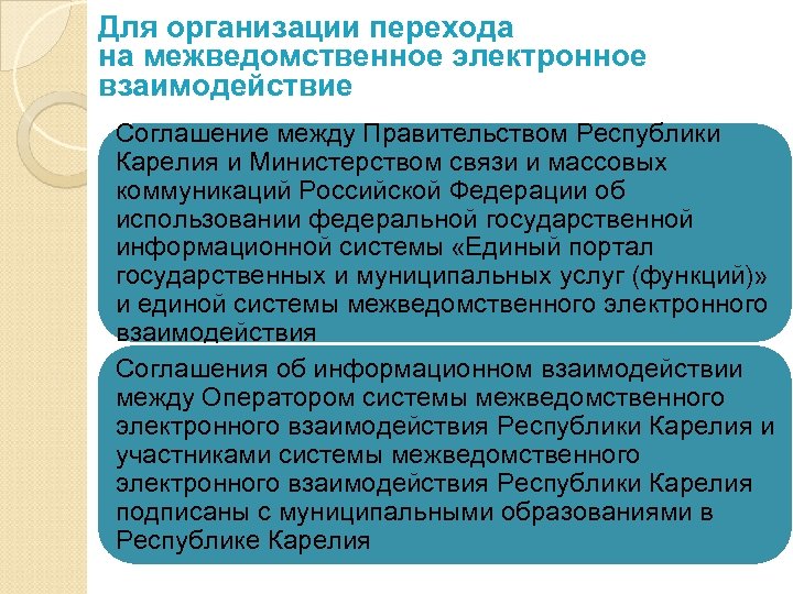 Для организации перехода на межведомственное электронное взаимодействие Соглашение между Правительством Республики Карелия и Министерством