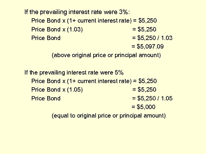 If the prevailing interest rate were 3%: Price Bond x (1+ current interest rate)