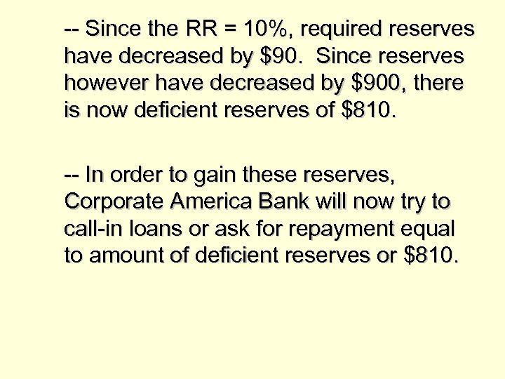 -- Since the RR = 10%, required reserves have decreased by $90. Since reserves