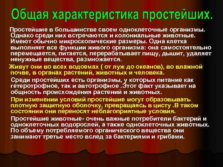 Простейшие в большинстве своем одноклеточные организмы. Однако среди них встречаются и колониальные животные. Имеют