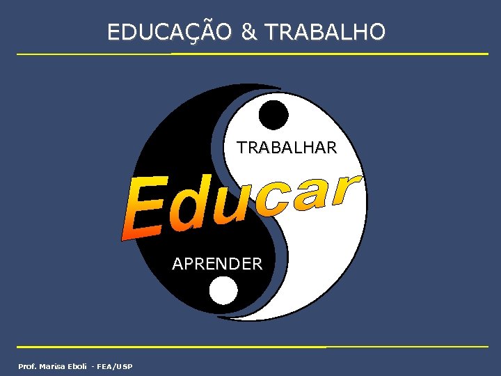 EDUCAÇÃO & TRABALHO TRABALHAR APRENDER Prof. Marisa Eboli - FEA/USP 