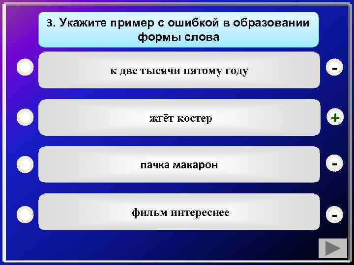 Пример с ошибкой в образовании формы слова вкусные торты палец с мозолем