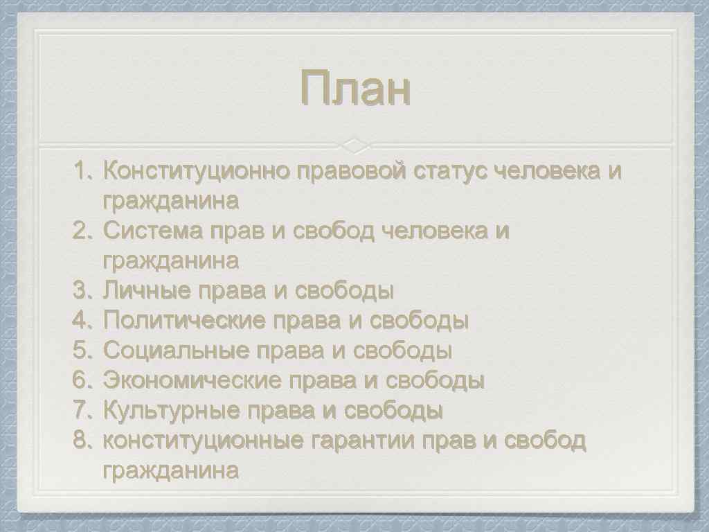 План на тему права человека и гражданина рф