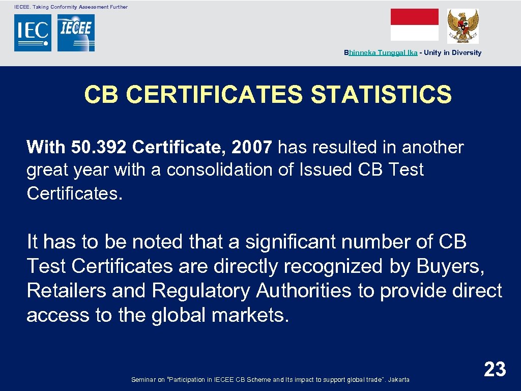  IECEE. Taking Conformity Assessment Further Bhinneka Tunggal Ika - Unity in Diversity CB