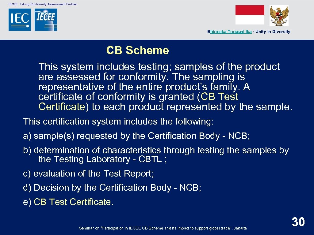  IECEE. Taking Conformity Assessment Further Bhinneka Tunggal Ika - Unity in Diversity CB