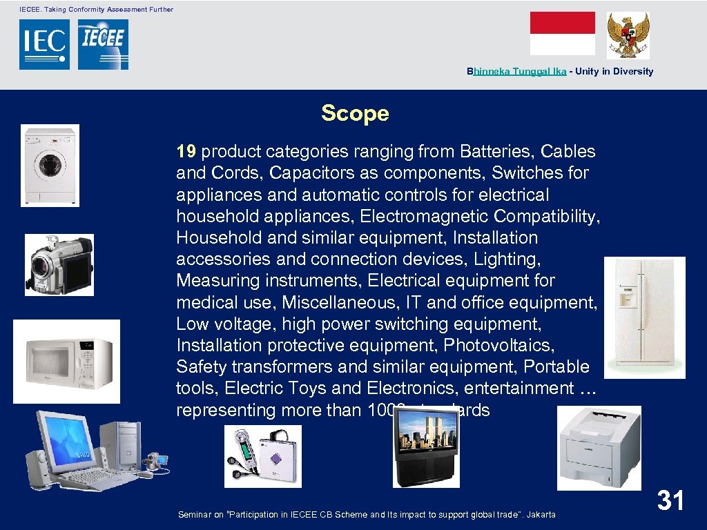 IECEE. Taking Conformity Assessment Further Bhinneka Tunggal Ika - Unity in Diversity Scope