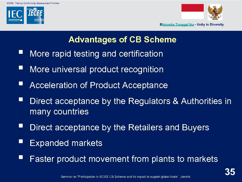  IECEE. Taking Conformity Assessment Further Bhinneka Tunggal Ika - Unity in Diversity Advantages