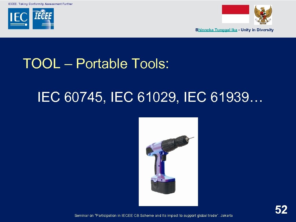  IECEE. Taking Conformity Assessment Further Bhinneka Tunggal Ika - Unity in Diversity TOOL
