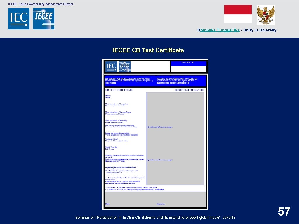  IECEE. Taking Conformity Assessment Further Bhinneka Tunggal Ika - Unity in Diversity IECEE