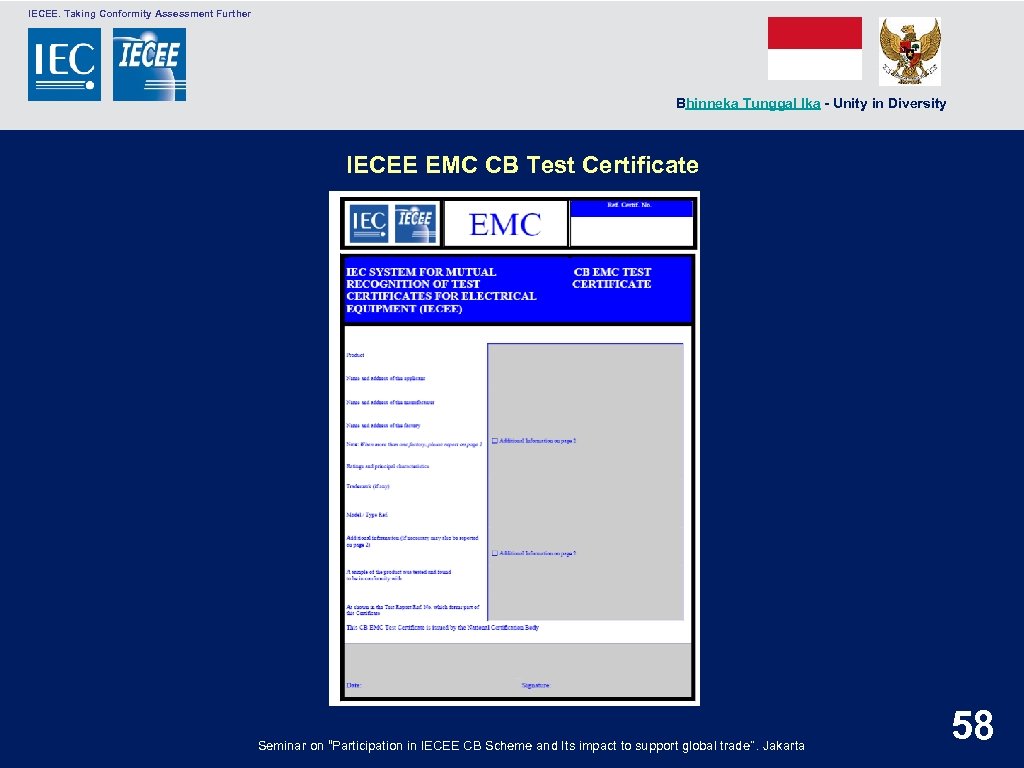  IECEE. Taking Conformity Assessment Further Bhinneka Tunggal Ika - Unity in Diversity IECEE