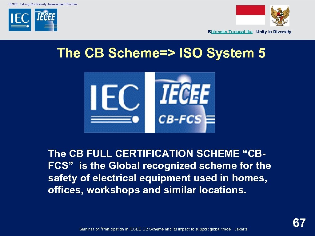  IECEE. Taking Conformity Assessment Further Bhinneka Tunggal Ika - Unity in Diversity The