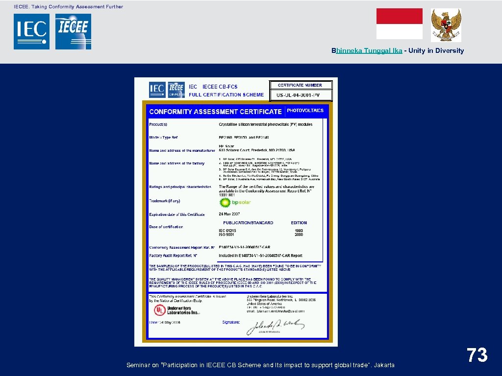  IECEE. Taking Conformity Assessment Further Bhinneka Tunggal Ika - Unity in Diversity Seminar