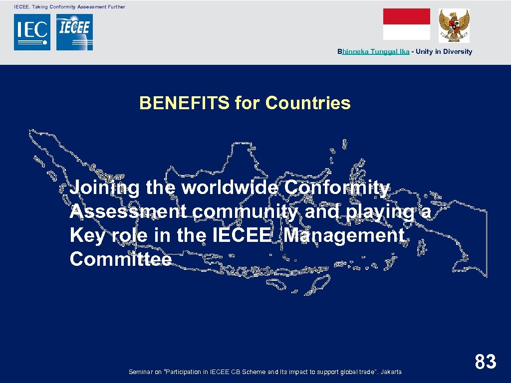  IECEE. Taking Conformity Assessment Further Bhinneka Tunggal Ika - Unity in Diversity BENEFITS