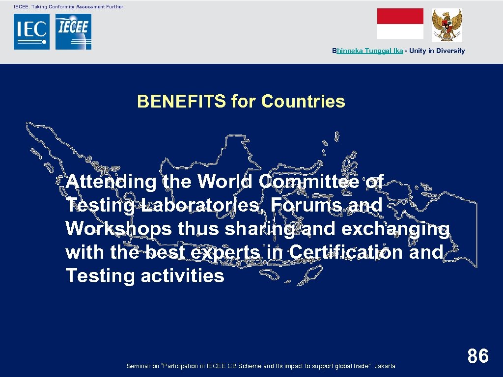  IECEE. Taking Conformity Assessment Further Bhinneka Tunggal Ika - Unity in Diversity BENEFITS