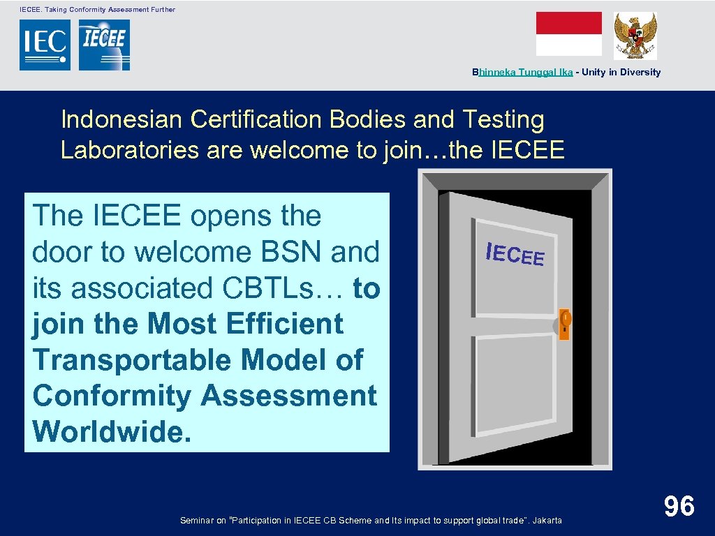  IECEE. Taking Conformity Assessment Further Bhinneka Tunggal Ika - Unity in Diversity Indonesian