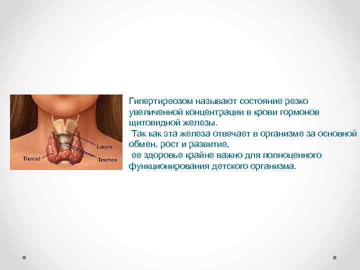  Гипертиреозом называют состояние резко увеличенной концентрации в крови гормонов щитовидной железы. Так как