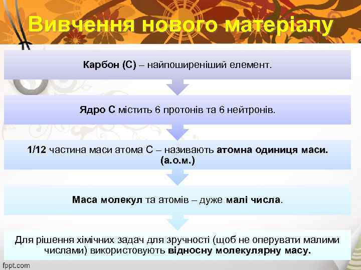 Вивчення нового матеріалу Карбон (С) – найпоширеніший елемент. Ядро С містить 6 протонів та