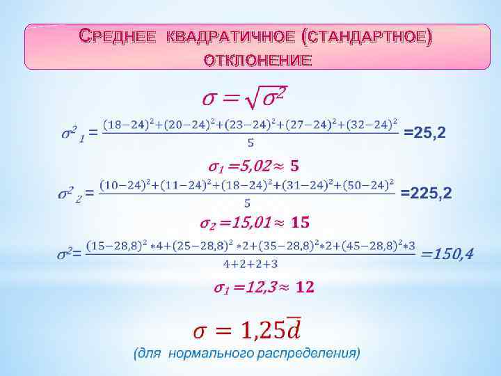 СРЕДНЕЕ КВАДРАТИЧНОЕ (СТАНДАРТНОЕ) ОТКЛОНЕНИЕ 