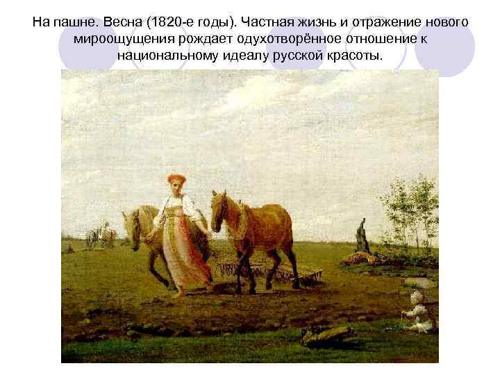 На пашне. Весна (1820 -е годы). Частная жизнь и отражение нового мироощущения рождает одухотворённое