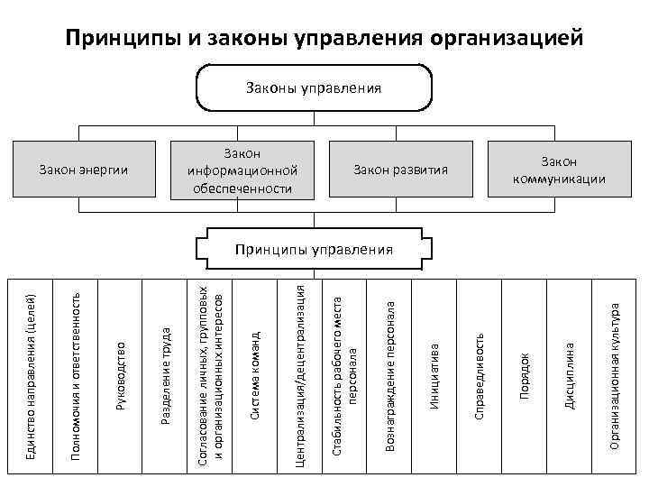 Организационная культура Дисциплина Закон развития Порядок Справедливость Инициатива Вознаграждение персонала Закон информационной обеспеченности Стабильность