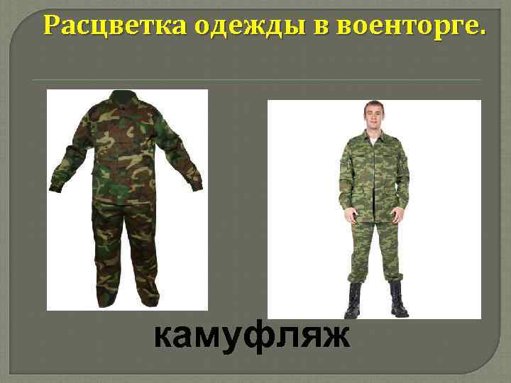 Расцветка одежды в военторге. камуфляж 