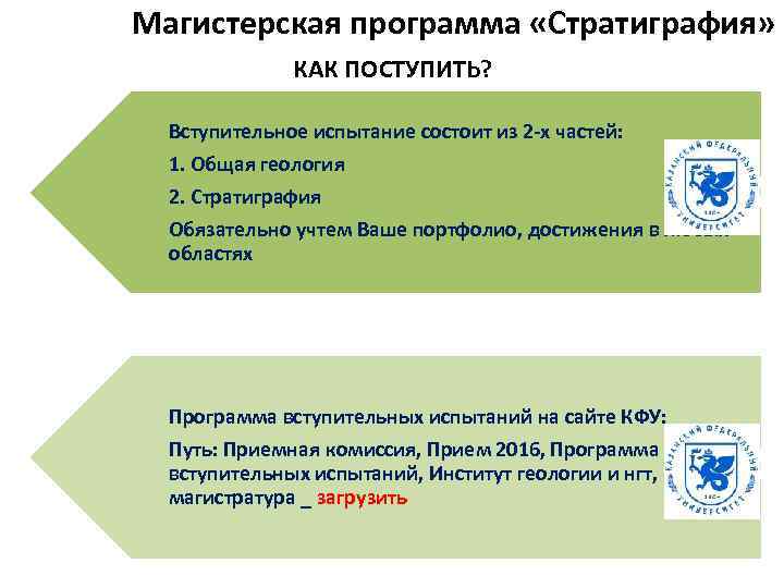Магистерская программа «Стратиграфия» КАК ПОСТУПИТЬ? Вступительное испытание состоит из 2 -х частей: 1. Общая