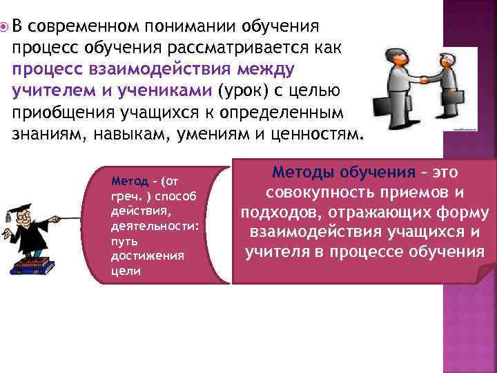  В современном понимании обучения процесс обучения рассматривается как процесс взаимодействия между учителем и